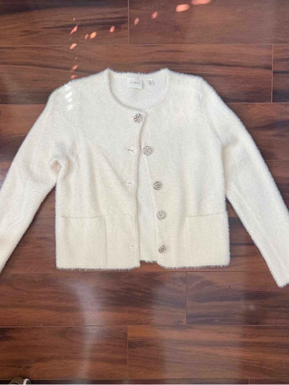 Cyrus Ivory Fuzzy Button-Front Cardigan